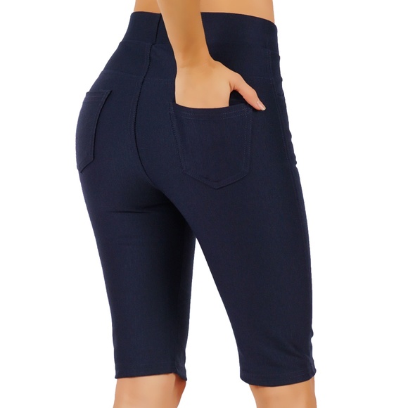 Ponte Knit Slim Fit Shorts Pull-Up Style Leggings - Picture 2 of 3